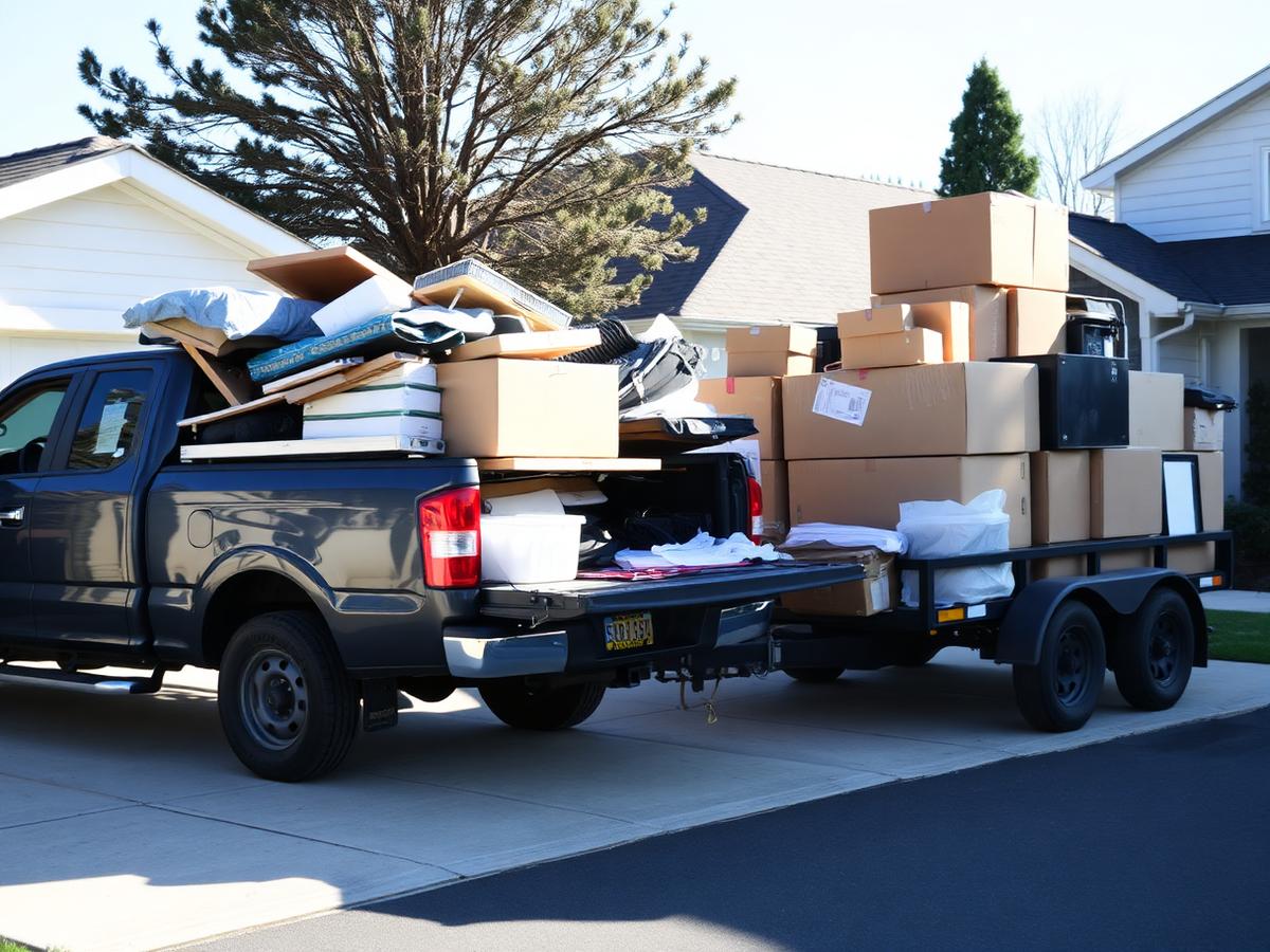 Loaded truck and trailer full of junk